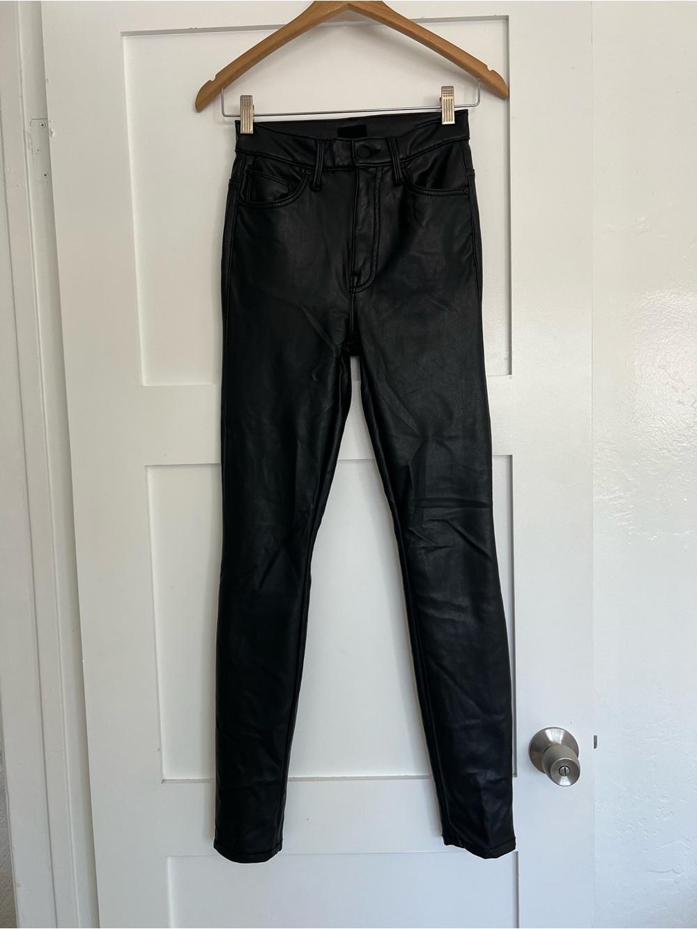 MOTHER Black Faux Leather Skinny Jeans
